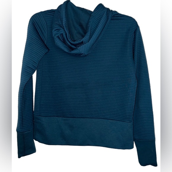 Nike Dry Ribbed Hoodie Sweatshirt Womens XS Blue Teal Swoosh Hooded Jacket - Picture 4 of 5